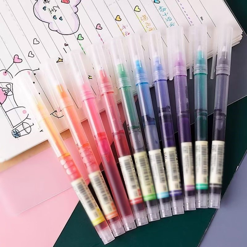 Classic direct-liquid rollerball pen, 12-color gel pen, quick-drying, smooth writing, suitable for students to take notes with