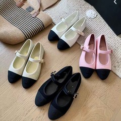 鼎~高品質の女性用スモールフレグランスメリージェーンシューズ2025新しい本革フラットバレエ浅口ラウンドトゥシューズ