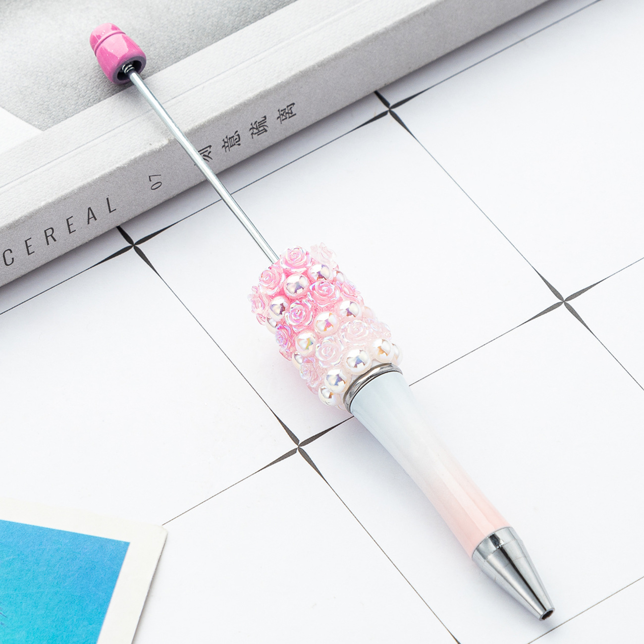Nueva rosa diy bolígrafo de cuentas de flor creativo pegado a mano bolígrafo de cuentas multicolor bolígrafo de regalo publicitario