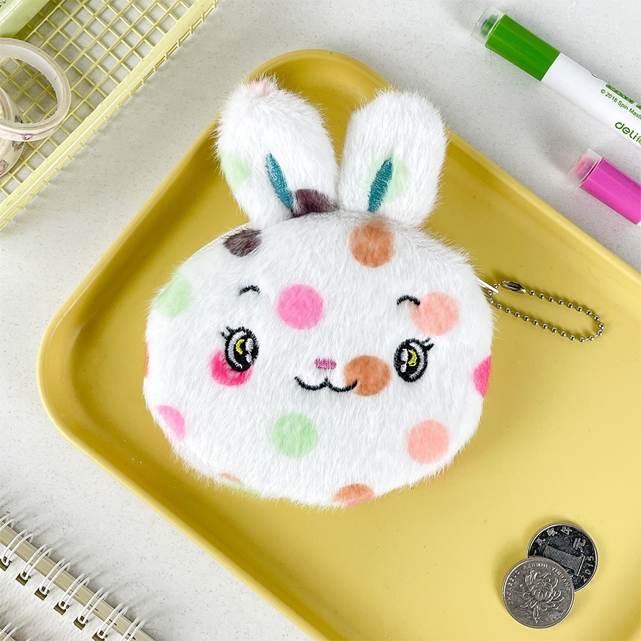 Plush Material Kid'S Animal Polka Dots Plush Zipper Kids Wallets