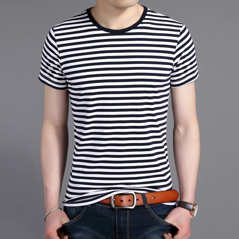 Summer sea soul shirt men's short sleeve mercerized cotton T-shirt striped crew neck cotton T-shirt young and middle-aged jacket men's shirt wholesale