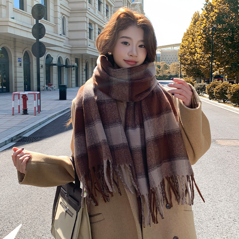 围巾女秋冬季高级感氛围感2025新款格子韩系情侣冬天保暖加厚披肩|undefined