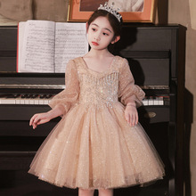 女童晚礼服公主裙蓬蓬纱洋气小女孩儿童主持人钢琴演出服长袖秋季