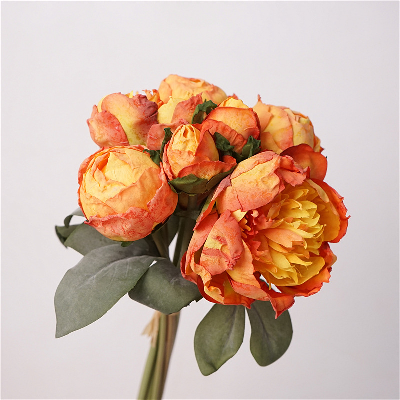 Vintage pintura al óleo flor artificial borde quemado Peony Bouquet novia celebración flor suave decoración arreglo floral decoración restaurante pantalla peonía