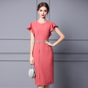 Zhili Ruffle sleeve dress is slim at the waist. 2021 summer new feminine nail diamond medium and long temperament skirt