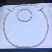Набор из жемчуга Акойя из натуральной морской воды, ожерелье, браслет, круглый, 5-6 мм, сильный свет, с незначительными дефектами