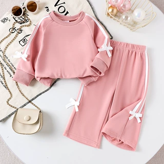Baby Girls Clothes 0-3Y女婴春秋长袖蝴蝶结卫衣+卫裤长裤 现货