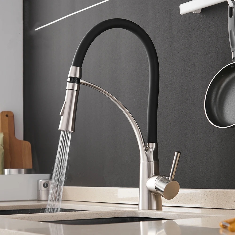 Todo cobre hogar cocina agua caliente y fría rotatoria universal modo doble interruptor de salida de agua a prueba de salpicaduras tipo desplegable grifo de cocina image 1