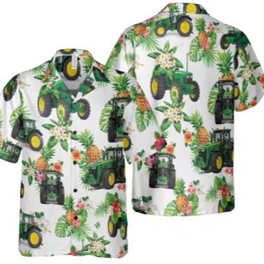 Tractor Pattern Men's Shirt Casual Hawaiian Farm Beach Shirt Farmer Work Shirt Fun Design