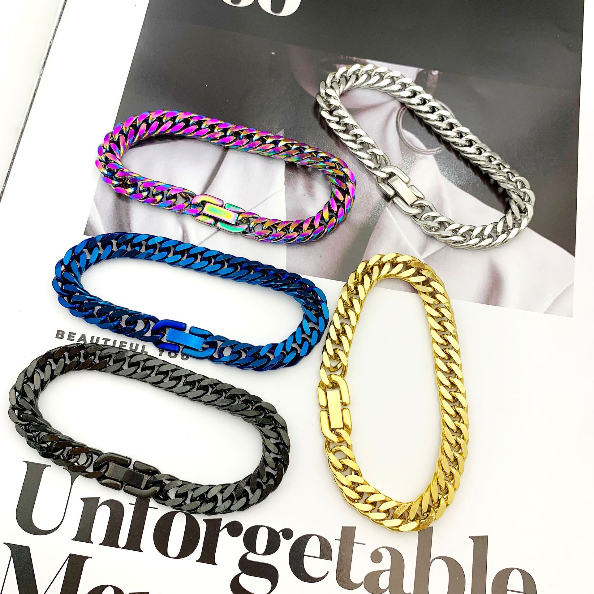 40g Weight Bracelets Classification Titanium Steel Chain Material Cuban Link Chain Curb Chain Chain Type 1 Piece Quantity Daily Occasion Titanium Steel Material Geometric Pattern All Seasons Season Men's Gender Hip-Hop Style Hip-Hop Geometric Titanium Steel Men's Bracelets Men's Chain Bracelets 无