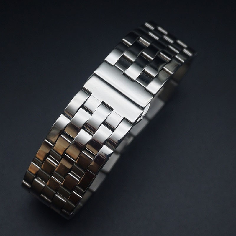 Manufacturer's Ready-made Flat-mouth Arc-mouth Five-bead Watch Strap Universal Beren Saili Stainless Steel Steel Strap Long 175mm