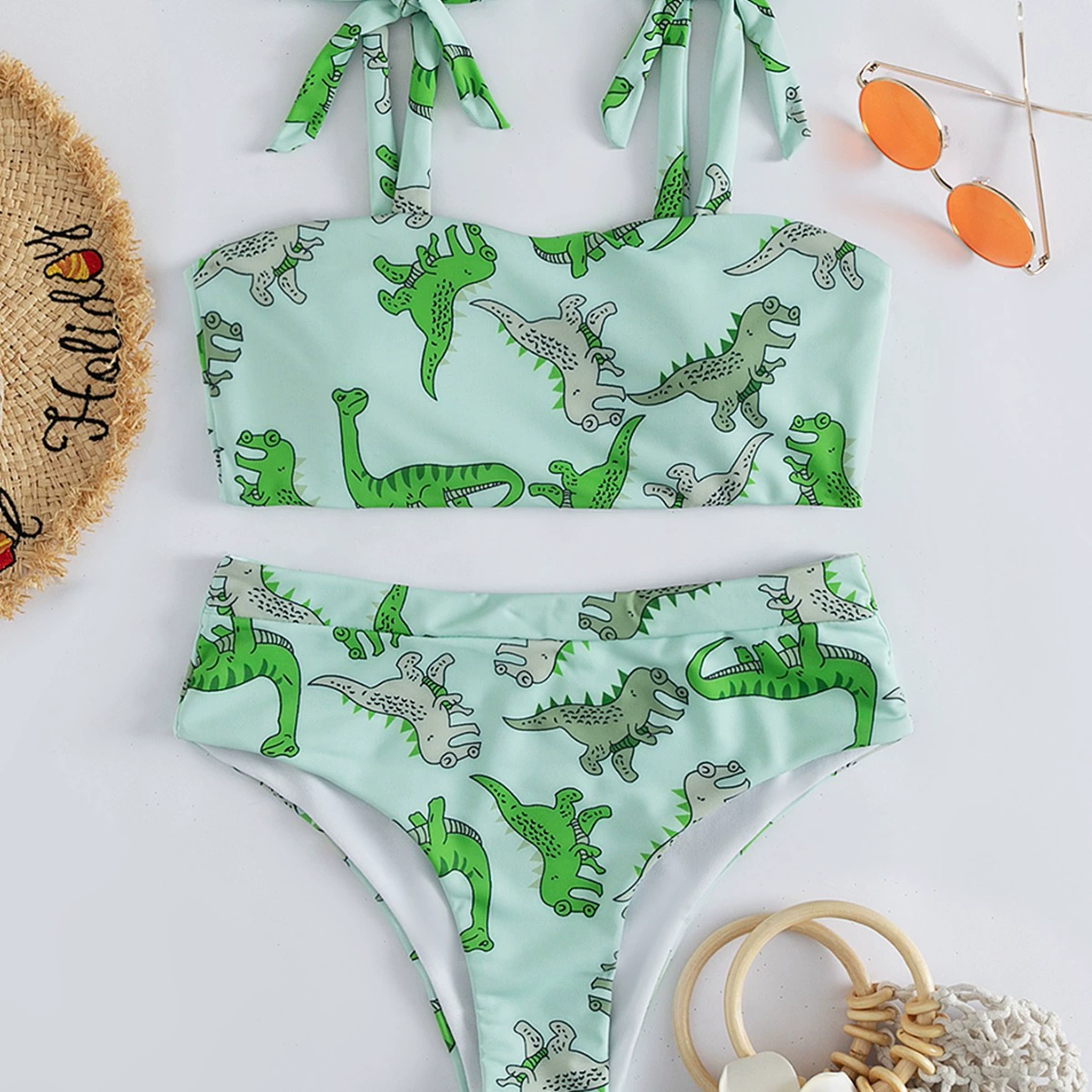 Split dinosaur, set, swimwear, 2023 collection, high waist, Aliexpress, Amazon