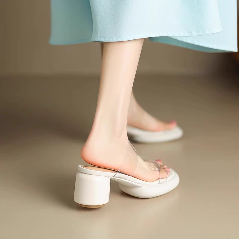 Thick-Soled Thick-Heeled Transparent Sandals for Women Summer 2025 New Outer Wear Fashionable Sandals and Slippers with Skirts and High-Heeled Slippers