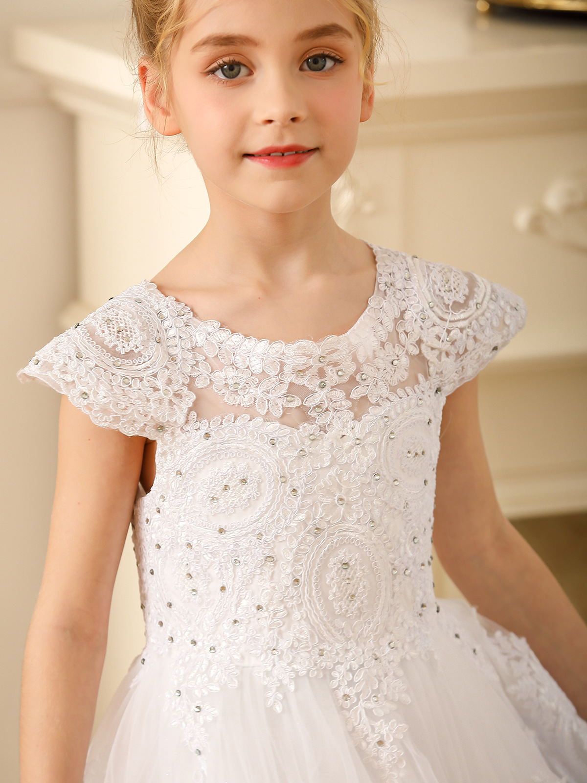 Europa transfronteriza comercio exterior vestido infantil floral vestido de novia niña encaje caliente correa de perforación espectáculo de desfile calzoncillos