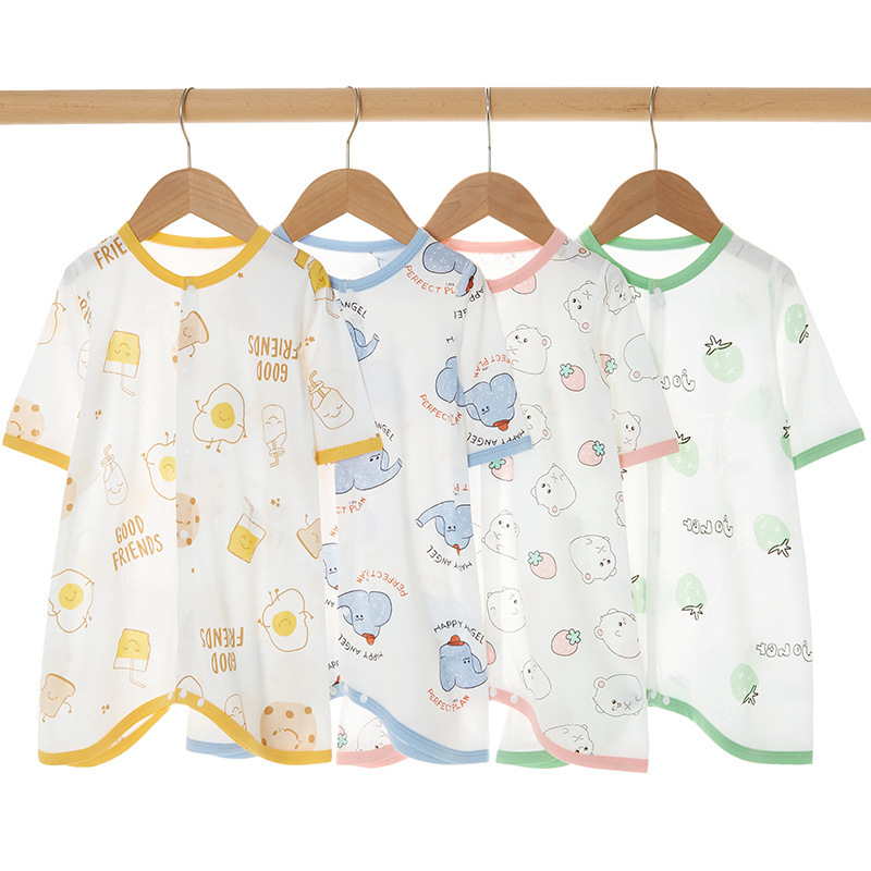 Baby sleepwear bamboo fiber infant robe thin version children one-piece long-sleeved option children boneless summer ice silk sleep dress