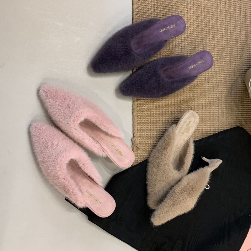 【Tax Not Included】Design-Focused, Niche Style, Pointed-Toe, Furry Half-Slipper French Retro High-Heeled Shoes, Furry Shoes 2025