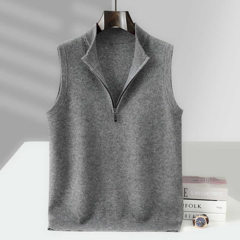 Autumn and winter half-high collar 100% pure wool sweater for men, loose and slimming, half-zip vest, outerwear Autumn and winter half-high collar 100% pure wool sweater for men, loose and slimming, half-zip vest, outerwear