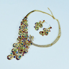 新娘饰品婚纱修禾服配饰品  孔雀水钻项链耳环套装新娘项链两件套