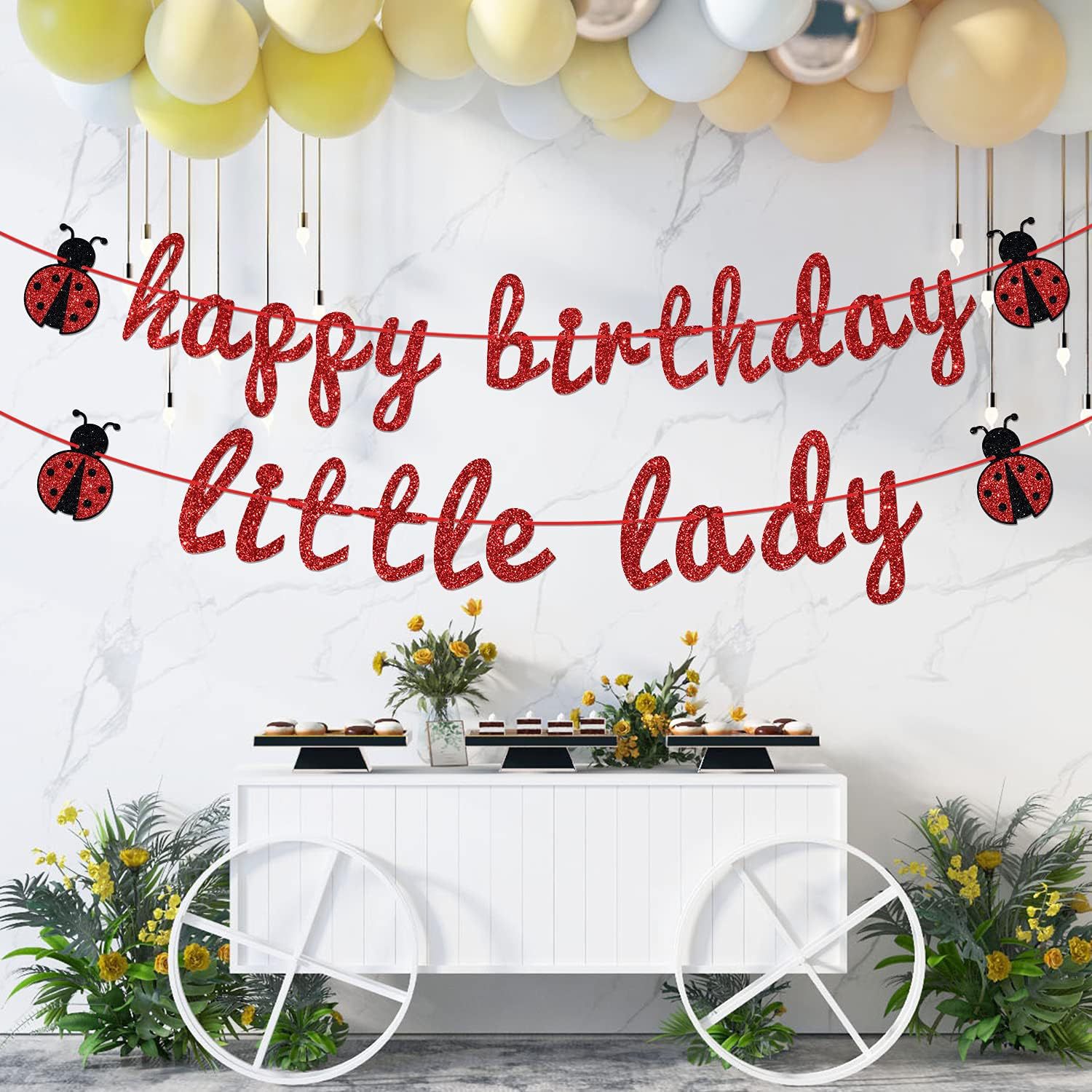 Ladybug tema baby shower party decoración tira banderas banderas de bienvenida de bebés banderas de dibujos animados