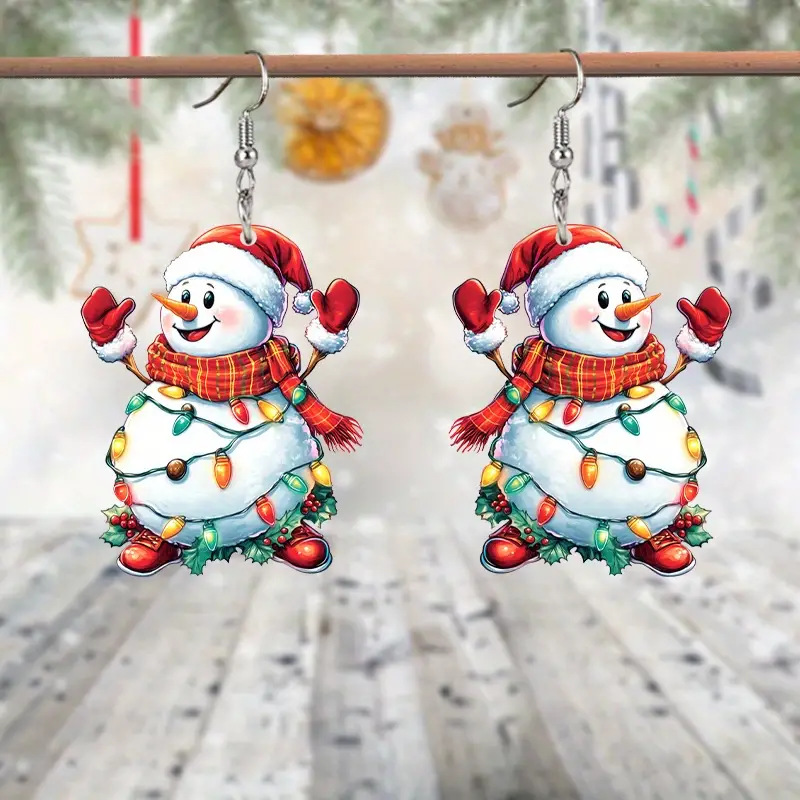 Cartoon, Snowman Pattern Unisex Gender 1 Pair Cute Retro Cartoon Snowman Acrylic Unisex Drop Earrings Earrings