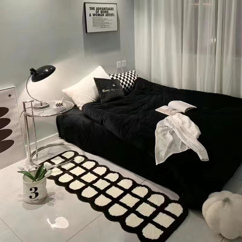 Ins style imitation cashmere carpet girl's bedroom long strip mat bedside stain-resistant full carpet strip mat