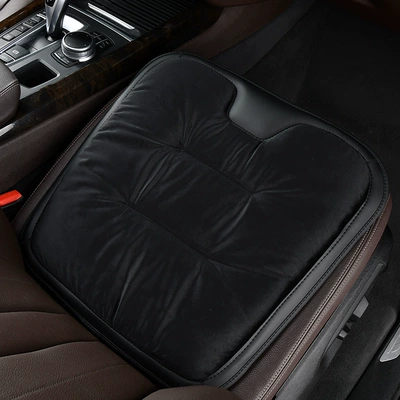 Car seat cushion winter fleece-lined car seat cushion single piece short plush rear thick warm three-piece car supplies (Seat cushion, seat cover) - flannel-front-single-seat-mysterious-black