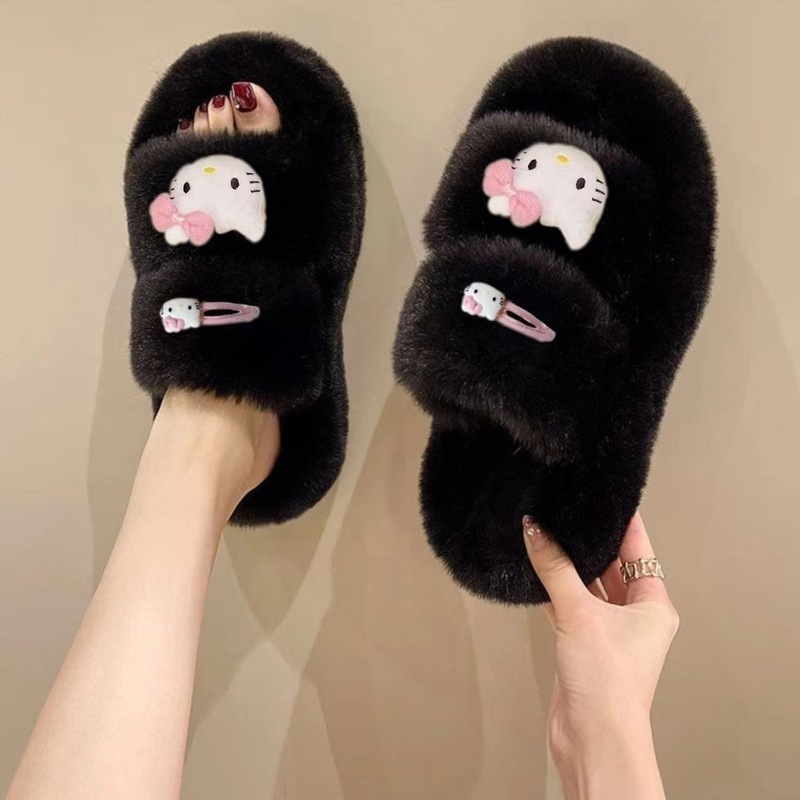 秋冬の新型の厚い底の毛のスリッパの外は女性の皮のファッションの高級な双ボタンの柔らかい底を着て軽くて豪華で軽くて糞感を踏みます。|undefined