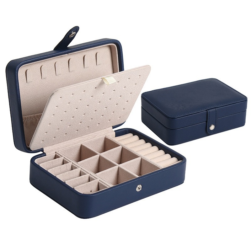 En stock nueva caja de joyería portátil de cuero de doble capa simple pendientes anillo caja de joyería caja de almacenamiento al por mayor