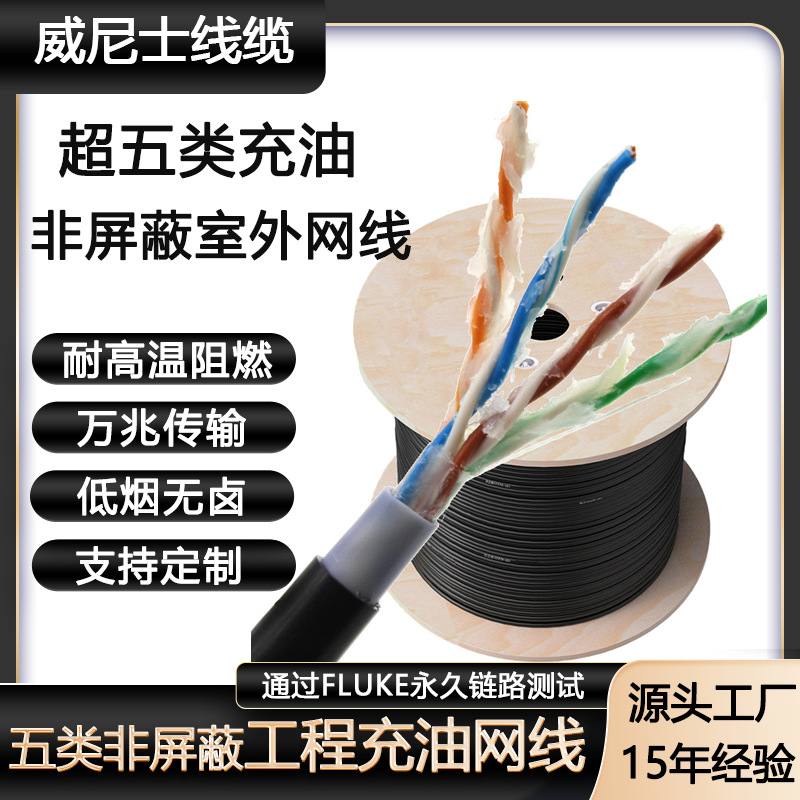 定制电脑高速家用千兆双护套工程室外网线 超五类非屏蔽充油网线
