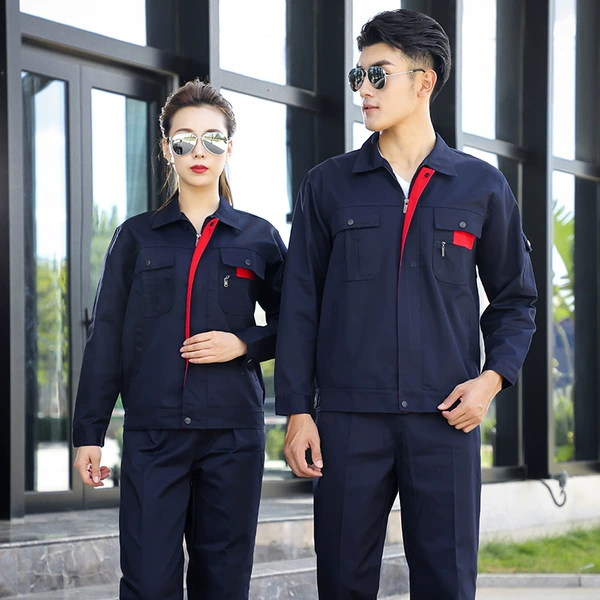 Polyester navy blue with red small zipper suit