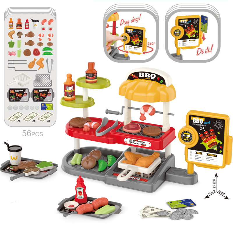 Simulación infantil transfronteriza mini-supermercado sushi mesa de pizza tarjeta de tarjeta de tarjeta de compra caja registradora hamburguesas juegos caseros