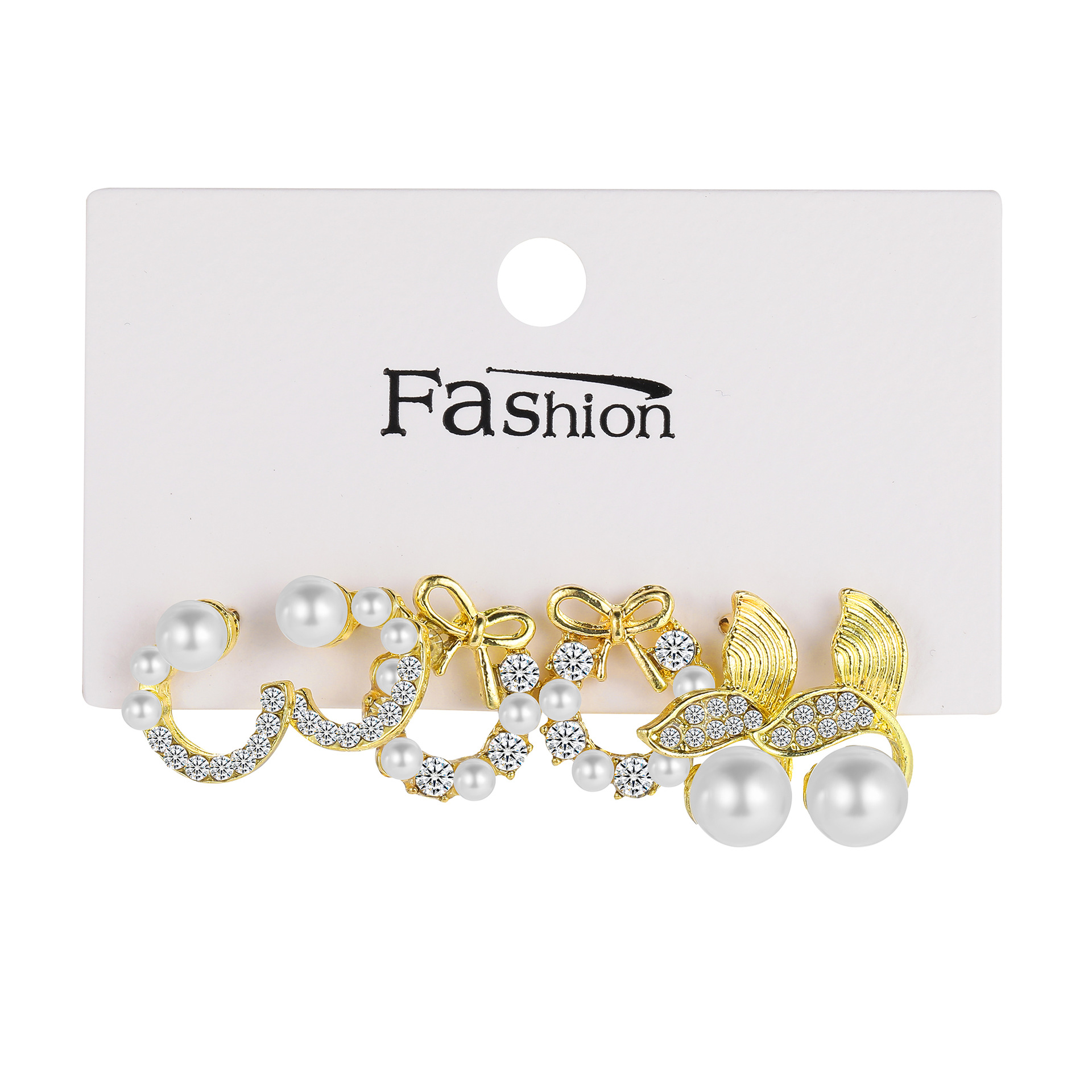 3 Pairs Fashion Geometric Alloy Plating Artificial Pearls Rhinestones Women's Earrings display picture 5