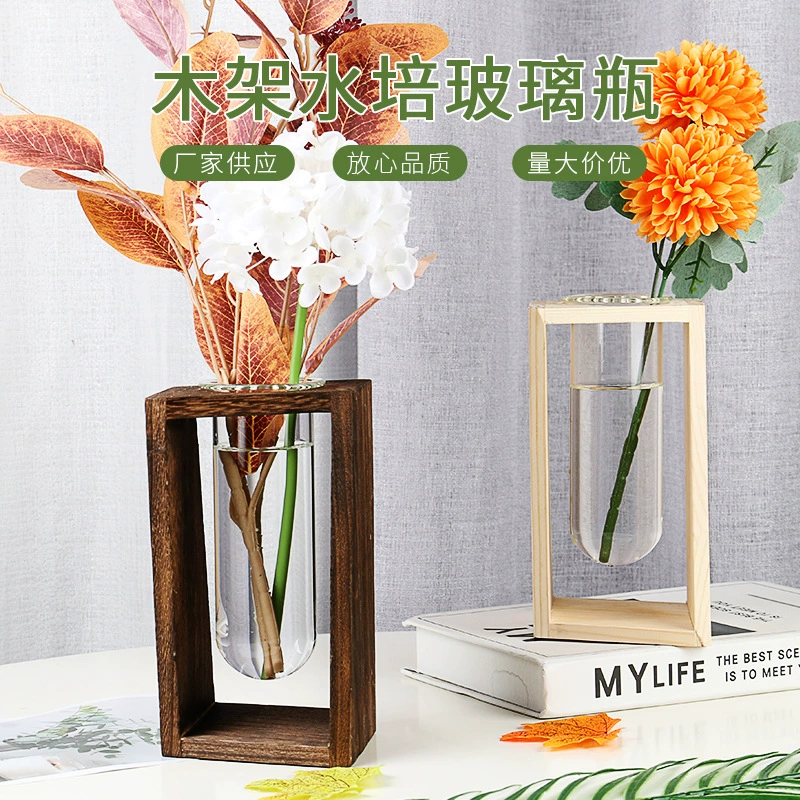Деревянная рама гидропонная прозрачная пробирка стеклянная бутылка Творческий Крытый Настольный гидропонный Зеленый завод устройство для выращивания цветов Заводская поставка