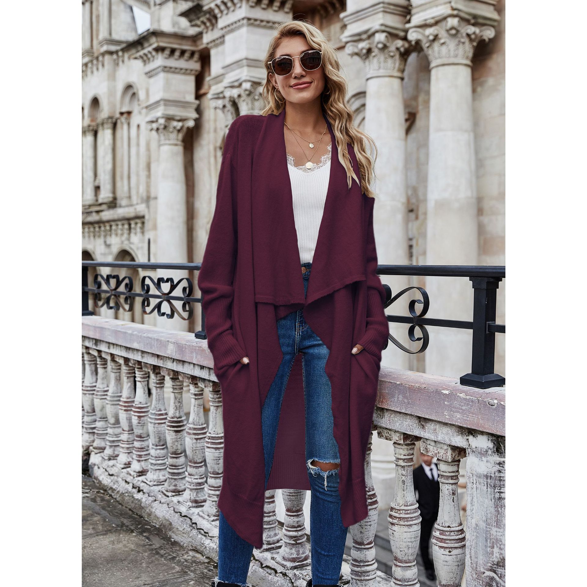 Women's long personality fashion temperament OL Tongle knitted coat_voghion.com