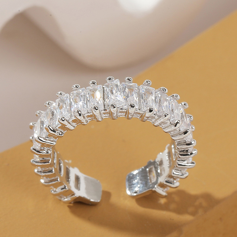 Korean simple temperament copper inlaid zirconium open creative high-quality ring jewelry