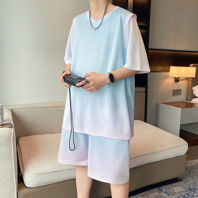 Summer Ice Silk Quick-drying BaskeTball Uniform Boys ShorT-sleeved T-shirT Teenagers Junior High School STudenTs Big Kidsren Jersey SporTs SuiT