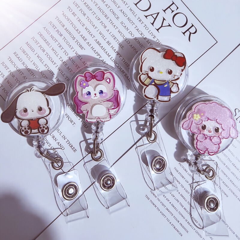 Sanrio Cartoon Quicksand Retractable Badge Holder for Nurses and Students, Cute Retractable Id Card Holder, Acrylic Creative Pendant Sanrio Cartoon Quicksand Retractable Badge Holder for Nurses and Students, Cute Retractable Id Card Holder, Acrylic Creative Pendant