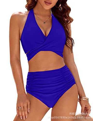 Bikini de Cintura Alta con Halter Set de 2 Piezas de Poliéster para Natación image 8