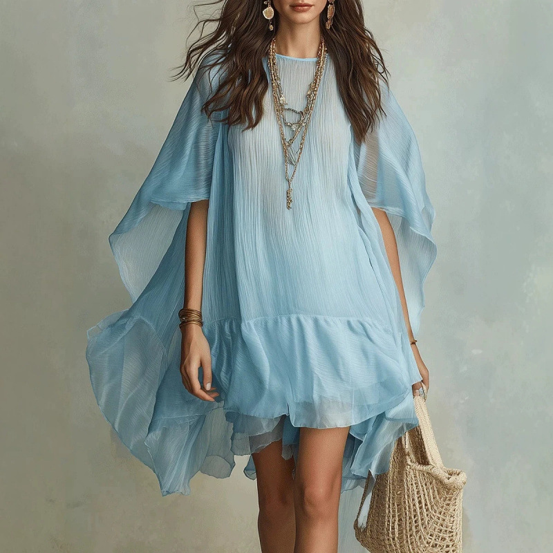 2026 European and American cross-border Amazon independent site foreign trade western casual vacation loose pleated ruffle dress 2026 European and American cross-border Amazon independent site foreign trade western casual vacation loose pleated ruffle dress