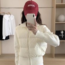 反季2025正品90白鸭绒羽绒服女冬季针织拼接立领短款休闲外套清仓