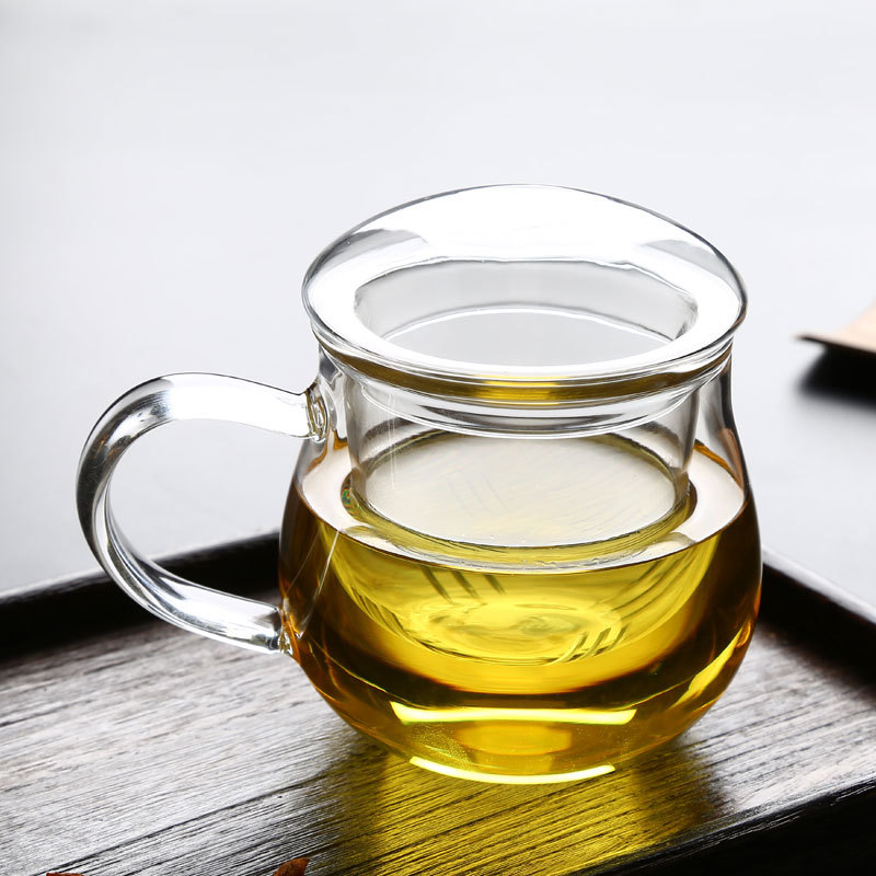 明尚德茶水分离杯过滤茶杯办公玻璃杯泡茶杯子带盖水杯茶漏隔渣