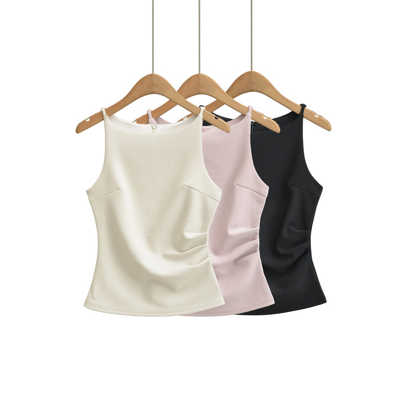 Trendy Boat Neck Simple Sleeveless Camisole for Women 2026 Summer New Fashion Slim Fit Design Waist-Cinching Top