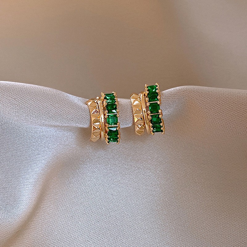 Temperamento de pendientes verdes pendientes ligeros lujosos de alto nivel sensación de pendientes zircon flores joyas geométricas al por mayor fábrica