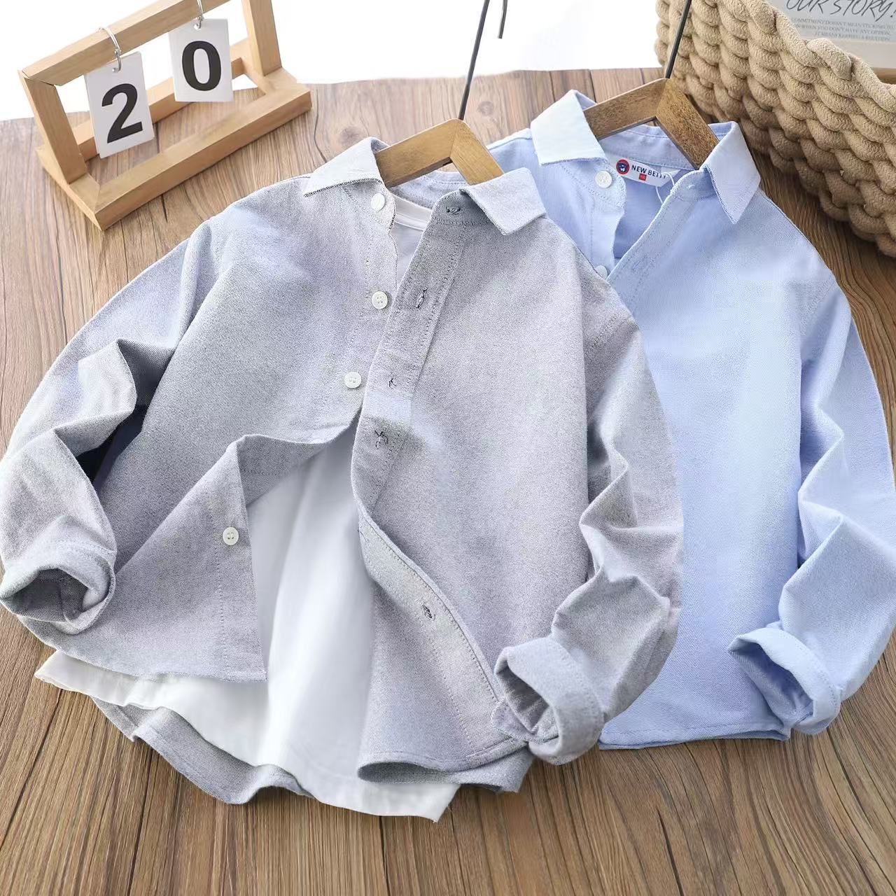 Bear Cub's new children's shirts for medium and large kids, simple, versatile, collared, long-sleeved, stylish.