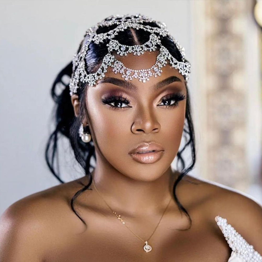 Amazon New Ethnic Bride Wedding Hair Accessories European and American Fashion Rhinestone Flower Headwear Female Hair chain