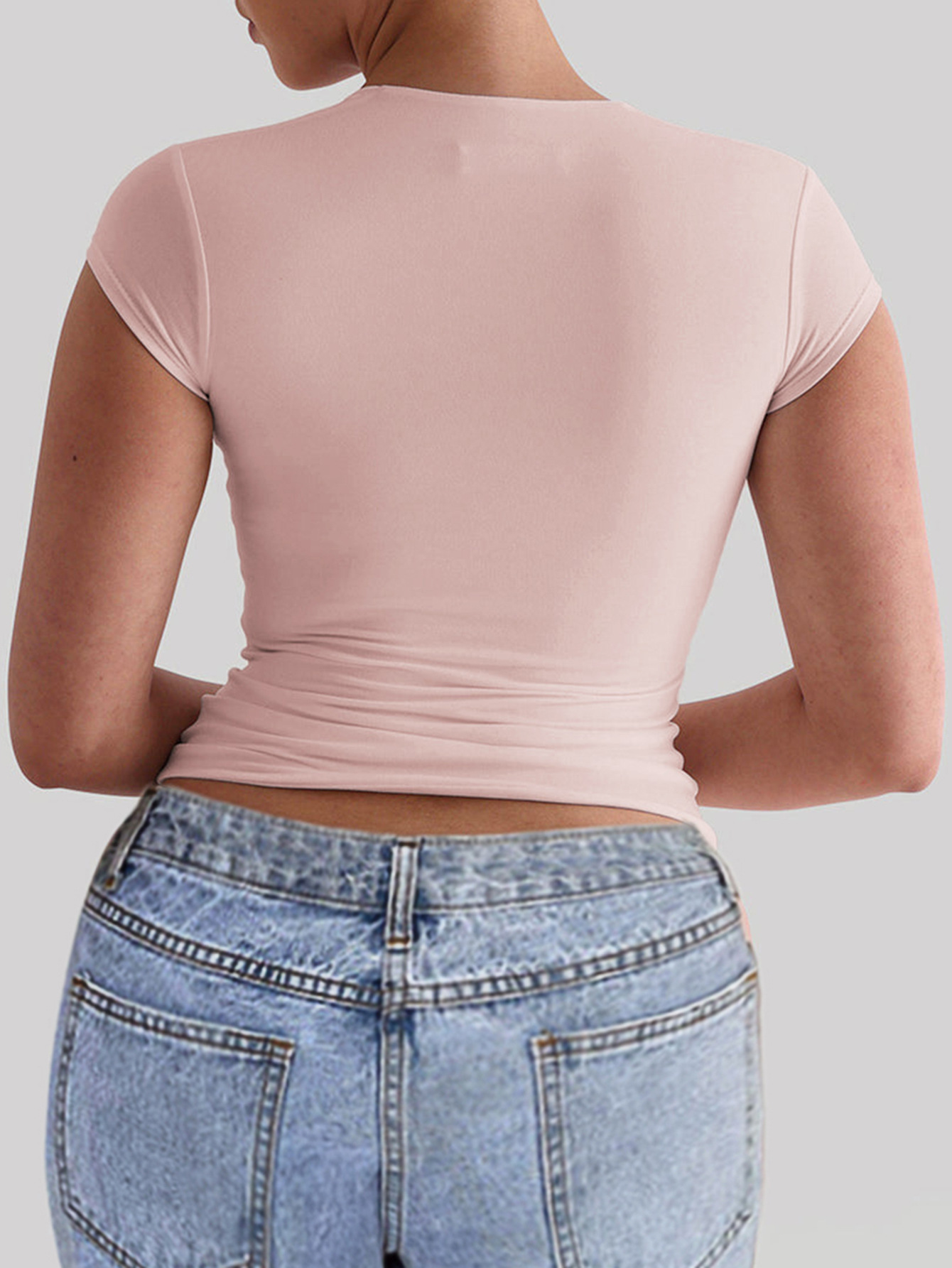 Wrap Crop Top Tops Type Wholesale Women's Casual Solid Color Short Sleeve T-Shirts