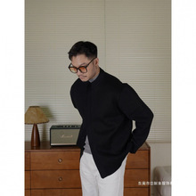 张时予弘尚浦庆男士休闲重磅开衫门襟设计纽扣密针织毛衣黑色