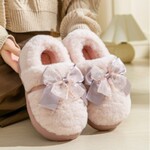 迪盛加厚时尚蝴蝶结棉拖鞋女秋冬防滑保暖棉拖家用室内情侣居家拖
