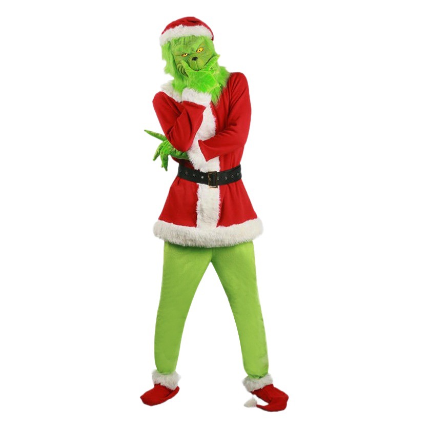Navidad en stock Cosplay ropa Santa Claus extraño pelo verde extraño Grinch partido rendimiento ropa europea y americana