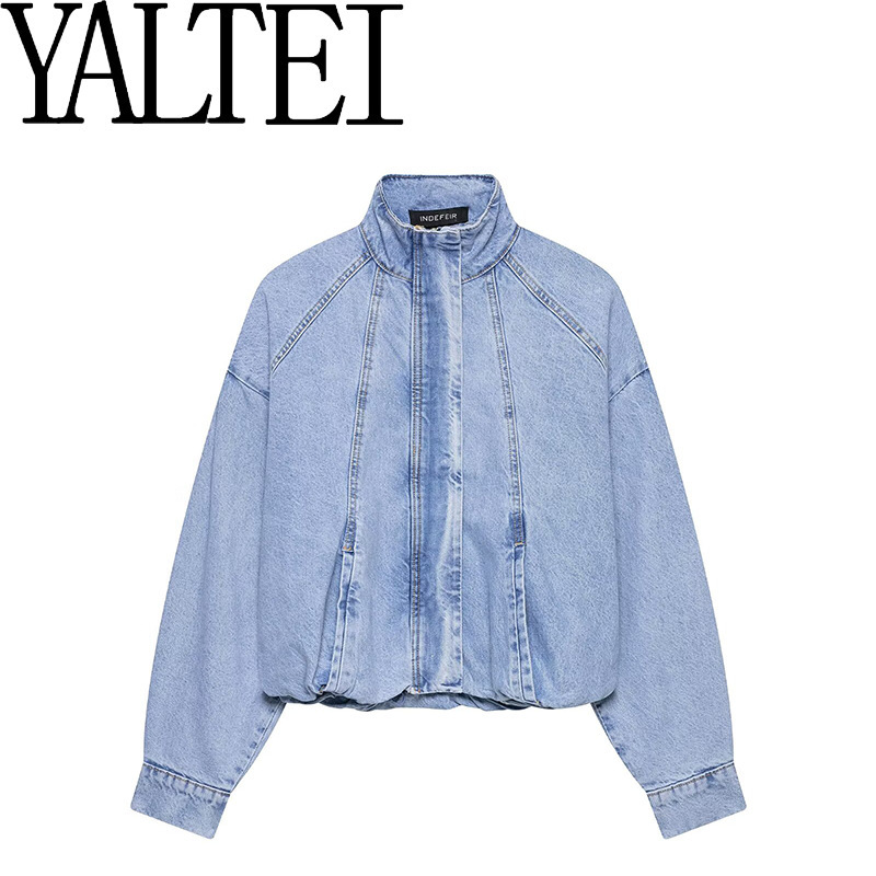 Za Cross-Border Aliexpress Ins European and American Foreign Trade Women's Fashion Summer Stand-Collar Denim Bomber Jacket Za Cross-Border Aliexpress Ins European and American Foreign Trade Women's Fashion Summer Stand-Collar Denim Bomber Jacket